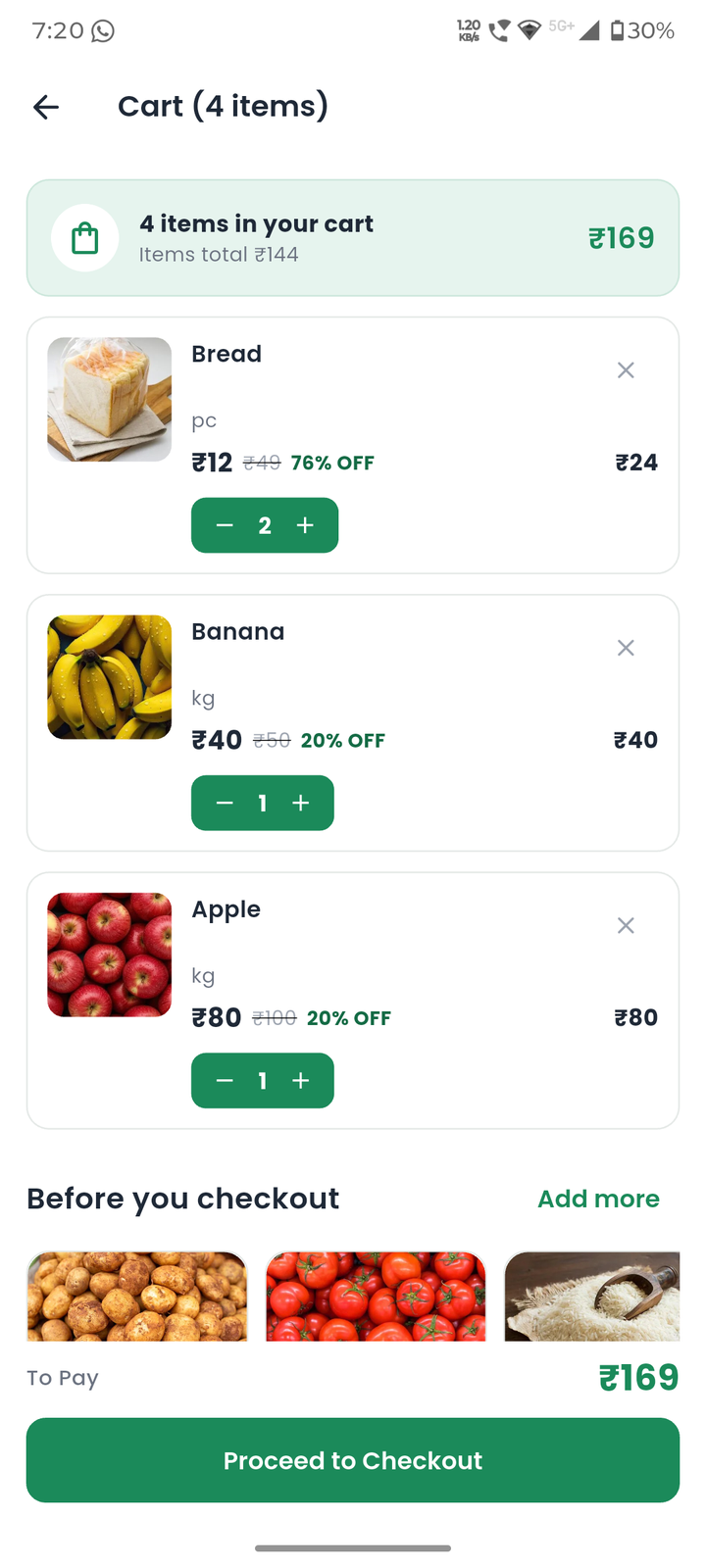 Agro Vahini app cart screen