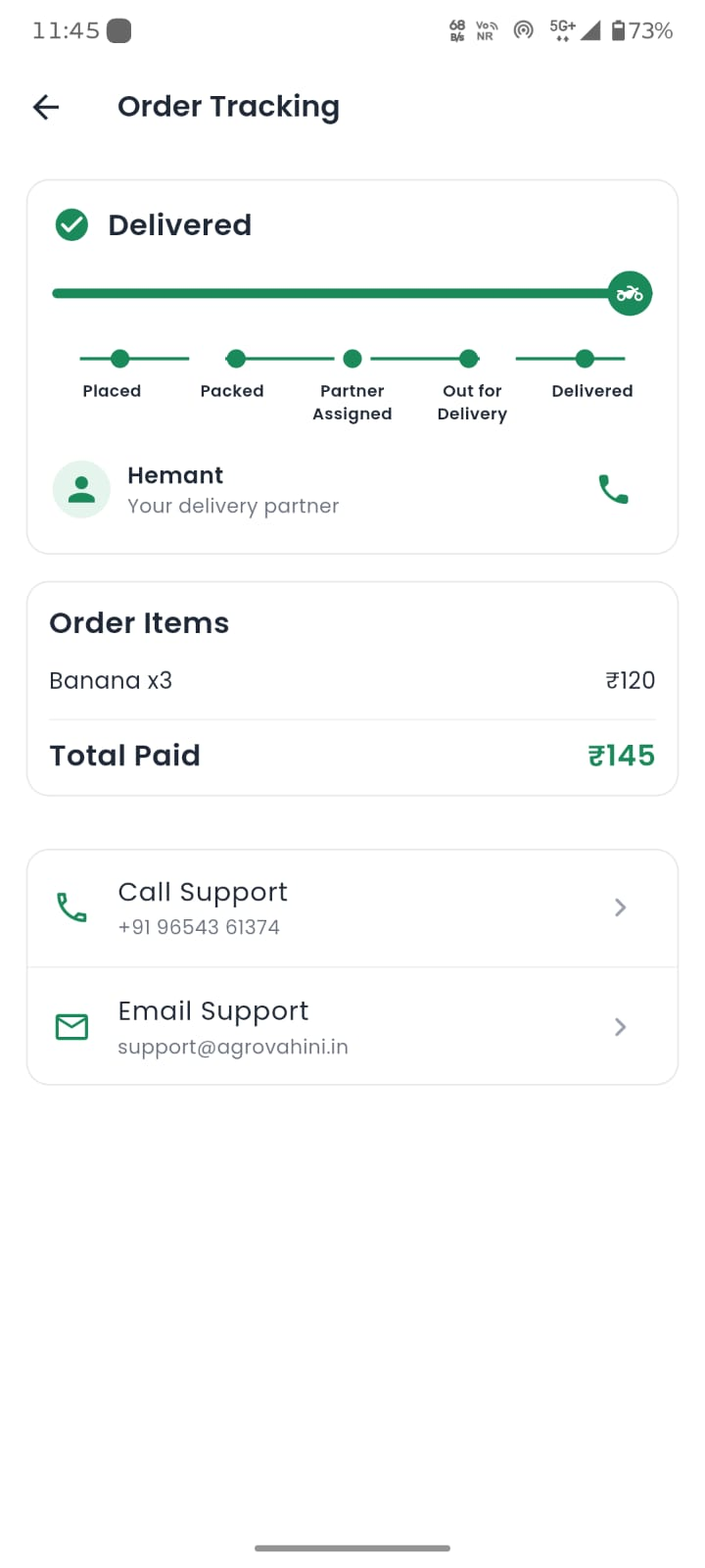Agro Vahini order tracking screen